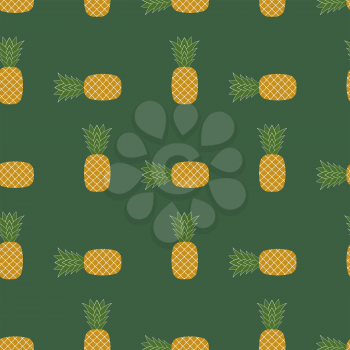 Fresh Ripe Pineapple Seamless Pattern on Green. Tropical Fruit Background.