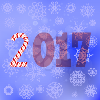 Winter Christmas Blue Snow Flake Background with Candy Cane