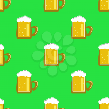Beer Mug Isolated on Green Background. Seamless Pattern.