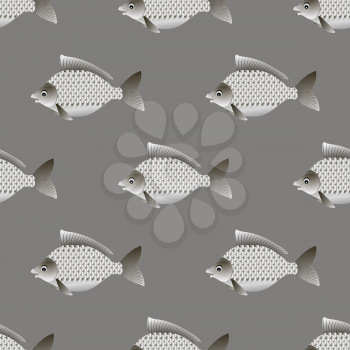 Set of Fish Isolated on Grey Background. Carp Seamless Pattern