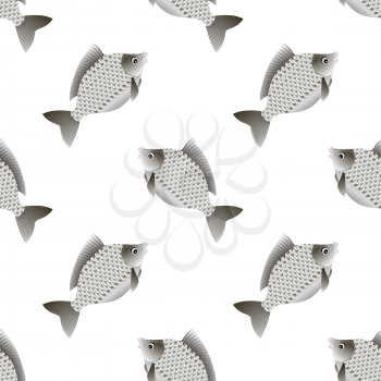 Set of Fish Isolated on White Background. Silver Carp Seamless Pattern