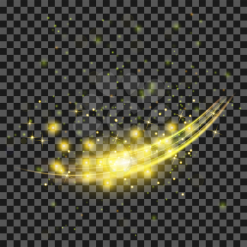 Starry Light Background. Yellow  Glowing Lines. Speed Motion Effect. Sparcle Glitter Trail