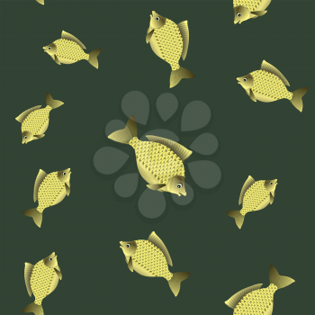 Set of Fish Isolated on Green Background. Carp Seamless Pattern