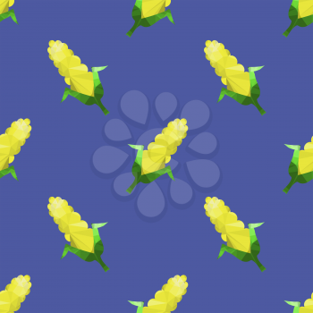 Yellow Corn Seamless Pattern Isolated on Blue Background