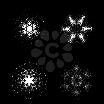 Set of Snowflakes Isolated on Black Background