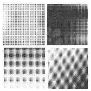 Set of Halftone Patterns on White Background.  Dirty Damaged Spotted Circles Pattern.  Comic Book Texture.