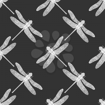 Stilized Dragonfly Seamless Pattern. Insect Logo Design. Aeschna Viridls