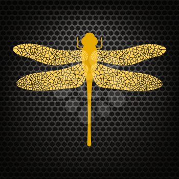 Colored Stilized Dragonfly Isolated on Perforated Background. Insect Logo Design. Aeschna Viridis