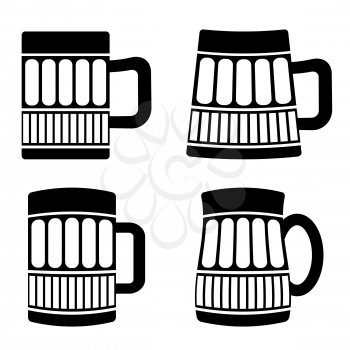 Set of Different Beer Mugs Isolated on White Background.