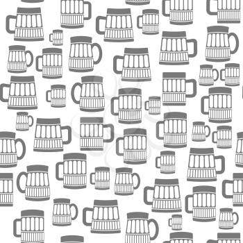 Different Beer Mugs Seamless Pattern Isolated on White Background.