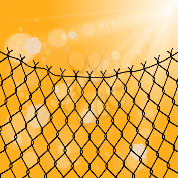 Sun and Wire Barb on Yellow Background. Freedom Concept. Peace Day.