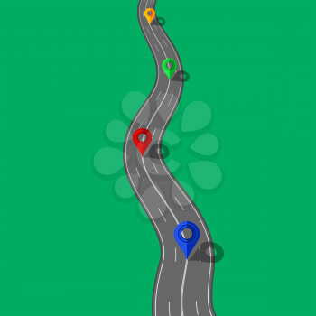 Road and Highway Elements with Markers for City Map Creation. Path Design for Traffic Illustration. Asphalt Traffic Streets Isolated on Green.