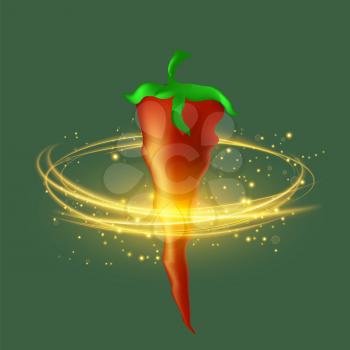 Hot Ripe Fresh Red Pepper on Green Background.