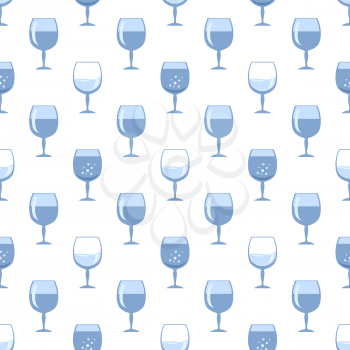 Blue Glass of Wine Seamless Pattern Isolated on White Background. Wineglass Symbol. Glassware Concept. Liqueur Cup. Glassware Silhouettes. Drink Icon.