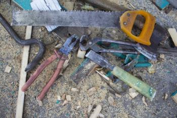 Joiner's tools set. Real work background.