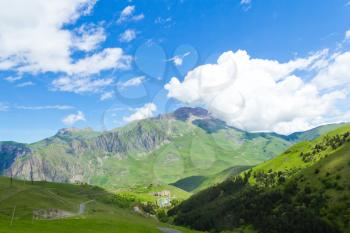 Summer landscape with Russian Caucasus green mountains