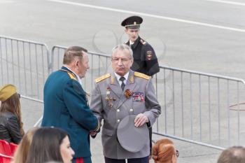 Samara, Russia - May 9, 2017: Meeting of old friends on celebration on annual Victory Day