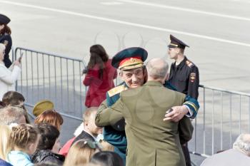 Samara, Russia - May 9, 2017: Meeting of old friends on celebration on annual Victory Day