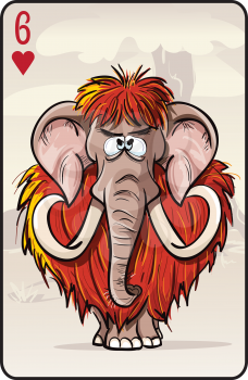 Royalty Free Clipart Image of a Woolly Mammoth on a Playing Card
