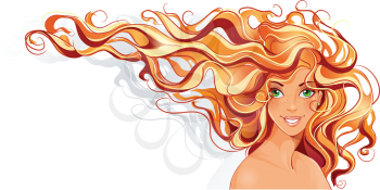 Royalty Free Clipart Image of a Woman With Long Red Hair and Green Eyes