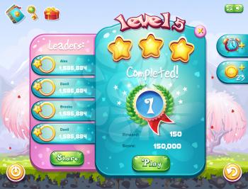 Example of the game window with the completion level for computer games on the theme of Valentine's Day