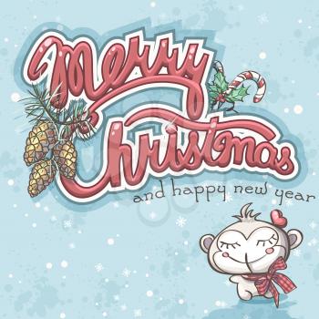 Merry Christmas greeting card with monkey