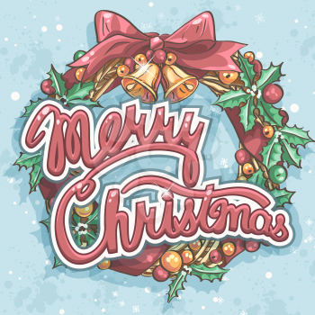 Merry Christmas greeting card with wreath