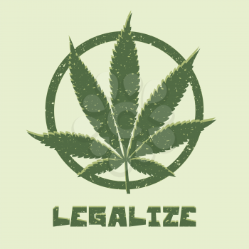 Grunge style marijuana leaf. Legalize medical cannabis. Vector illustration.