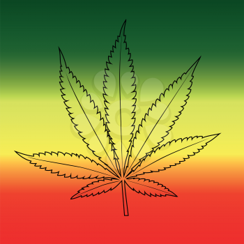 Cannabis leaf on rastafarian reggie flag background, horizontal. Vector illustration.