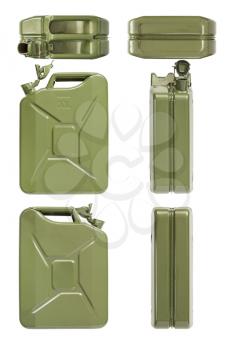 Open jerrycan. Set of all projections. Isolated on white.