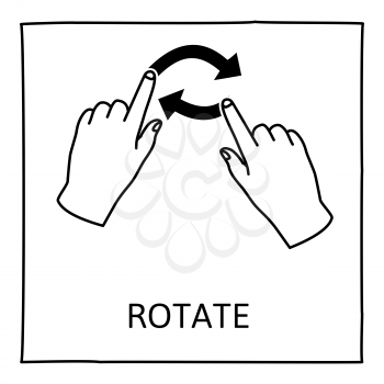 Doodle gesture icon. Rotate with two hands. Touch screen hand finger gestures. Hand drawn. Isolated on white. Vector illustration.