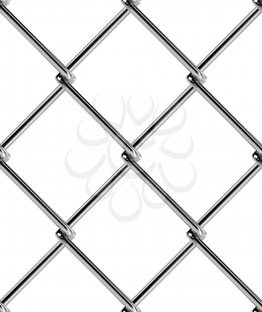 Chain link fence seamless pattern. Industrial style wallpaper. Realistic geometric texture. Graphic design element for web site background, catalog. Steel wire wall on white. Vector illustration