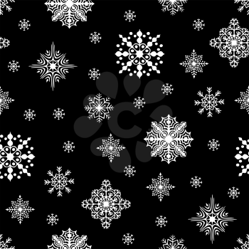 Christmas seamless pattern. Snow flakes backdrop. Tileable background for winter holidays. Graphic design element for packaging paper, prints, scrapbooking. Holiday themed design. Vector illustration