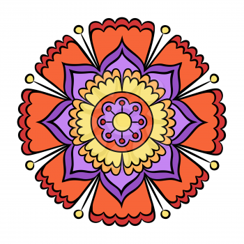 Doodle flower. Hand drawn graphic element. Boho and ethnic style mandala. Decorative art for birthday cards, wedding and baby shower invitations, scrapbooking etc. Vector illustration.