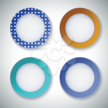 Set of color plates with pattern isolated on white.