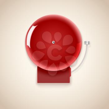 Red school bell. Electric bell closeup, vector icon.