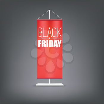 Black friday. Vertical red flag at the pillar. Advertising for your business events.