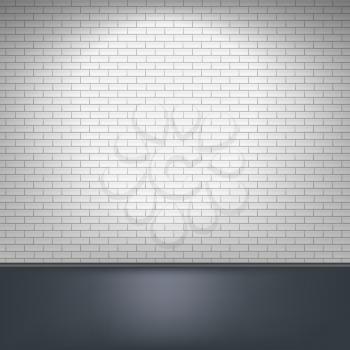 White brick wall and floor, interior background. Vector illustration.