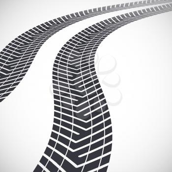 Tire tracks leading far away. Vector illustration on white background 