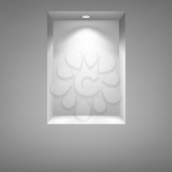 Gray niche for presentations with illuminated light. Drawn with mesh tool. Fully adjustable and scalable, vector illustration.