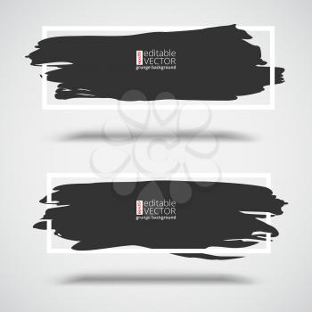 Black, grunge banners on white background with frame. Set of banners for greeting card, certificate, luxury design and presentation