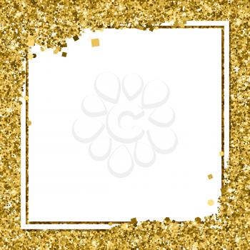 Glittering background with white banner and place for your message. Modern, gold template for VIP card, exclusive gift certificates, luxury voucher, presentation for shop.