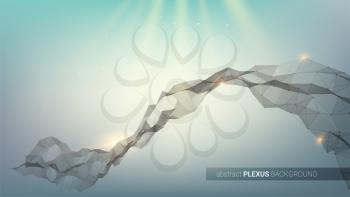 Plexus. Abstract digital background. Concept of network data visualization. Structure with connected dots and triangular cells. Pattern for cover, presentation, leaflets. Vector 3D illustration.