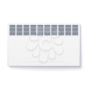 Domestic electric heater, icon of home convector, electric panel of radiator appliance for space heating isolated on white wall.