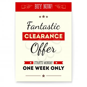 Clearance sale, fantastic offer. Vintage poster with design of text. Retro design of Vector banner, 3d illustration