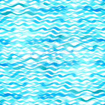 Blue watercolour waves on white background.