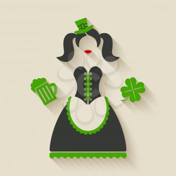 St. Patricks Day girl with beer mug and clover - vector illustration. eps 10