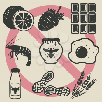allergy food icons set - vector illustration. eps 8