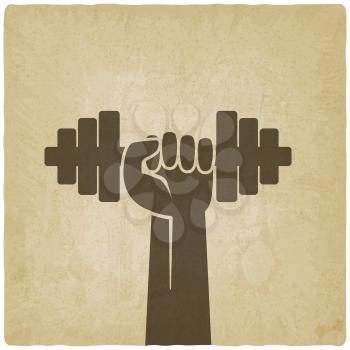 hand with dumbbell. fitness symbol on old background. vector illustration - eps 10
