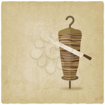 doner kebab with knife old background - vector illustration. eps 10